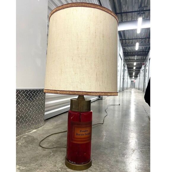 Vintage Red Glass Lamp with Drum Shade - Picture 2 of 10